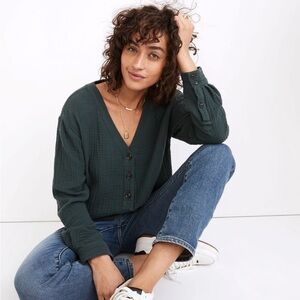 Madewell Lightspun Evert Top, Long Sleeves, Midnight Green, Size XS